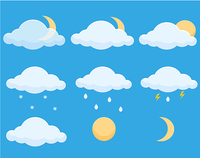 Weather icons pack cartoon cloud concept day icon label nature pack rain set sky summer sun weather web