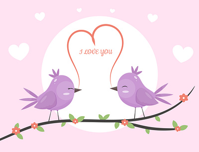 Cute love bird couple card. holiday