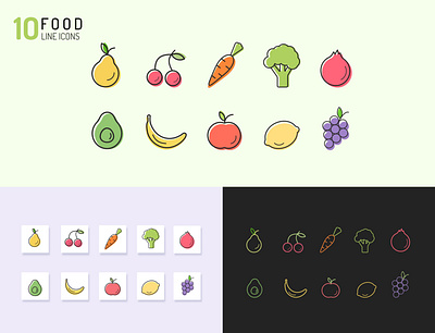 Fruit berry vegetable food line icon vector set. art