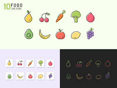 Fruit berry vegetable food line icon vector set.