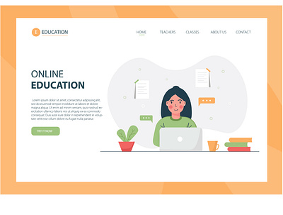 Landing page design. Online education education graphic design landing page online print study web