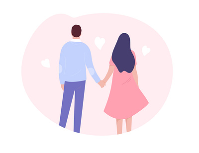 Young man and woman characters standing back view art boy couple decoration design girl graphic design happy heart illustration logo love modern print smile trend ui