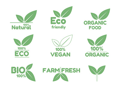 Organic natural bio labels set icon art decoration design eco graphic design green icon illustration leaves logo market modern natural label organic print sale shop trend ui vegan