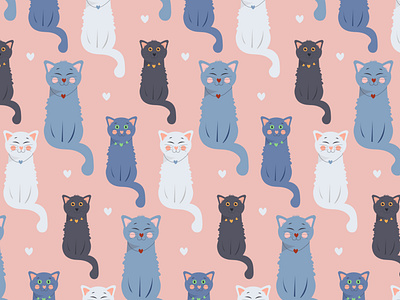 Cartoon cat characters seamless pattern.