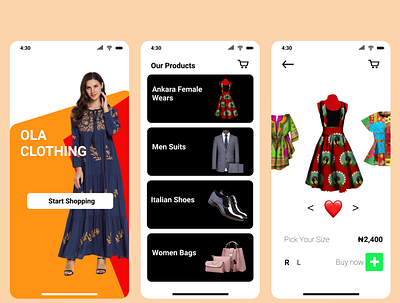 Ola Clothing app andriodapp app cart clothing clothing app clothing design color ecommerce ecommerce app fashion app fashion design iphone logo mobile app mobile design mobile ui selling shots sleek ui ux uidesign