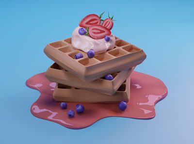 Waffels with berries in Blender 3d art 3d food 3d visual 3d waffles blender 2.8 food art food model food modeling waffles