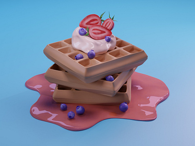 Waffels with berries in Blender 3d art 3d food 3d visual 3d waffles blender 2.8 food art food model food modeling waffles