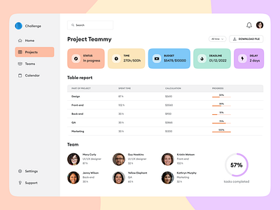 Dashboard UI concept for project review SaaS