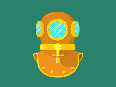 Diver helmet diver flat illustration vintage