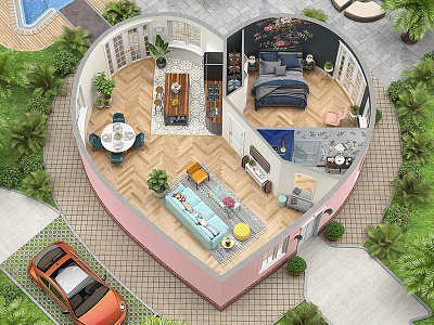 The Architectural Version of Valentine’s Day 3d 3d model advertising apartment architecture architecture design boho branding eclectic floor plan home house interior design love sims