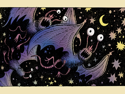 Flight of the Booger Bats bats birds comics hatching illustration ink moon night sketchbook stars