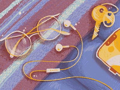 Glasses, Keys and Phone! app art artwork color colour cute glasses gold header human illustration inspire keys layout minimalist phone pockets small texture yellow