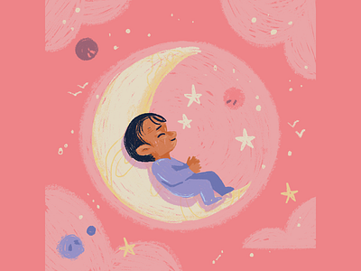 A Baby Sleeping on the Moon album cover art artist baby character clouds cute illustration inspiration jittery kid moon on the moon pink warm womb yellow
