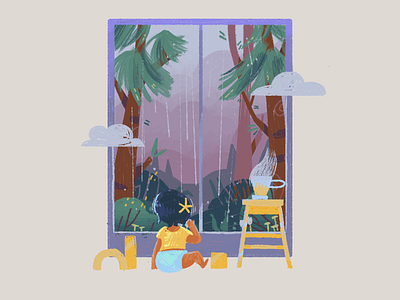 Playing Inside on a Rainy Day album album art art baby cosy cute header illustration inside photoshop rain rainy day storm vibes warm