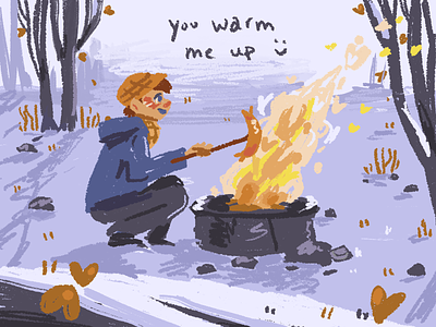 You Warm Me Up! cute fire illustration sausage small snow valentine
