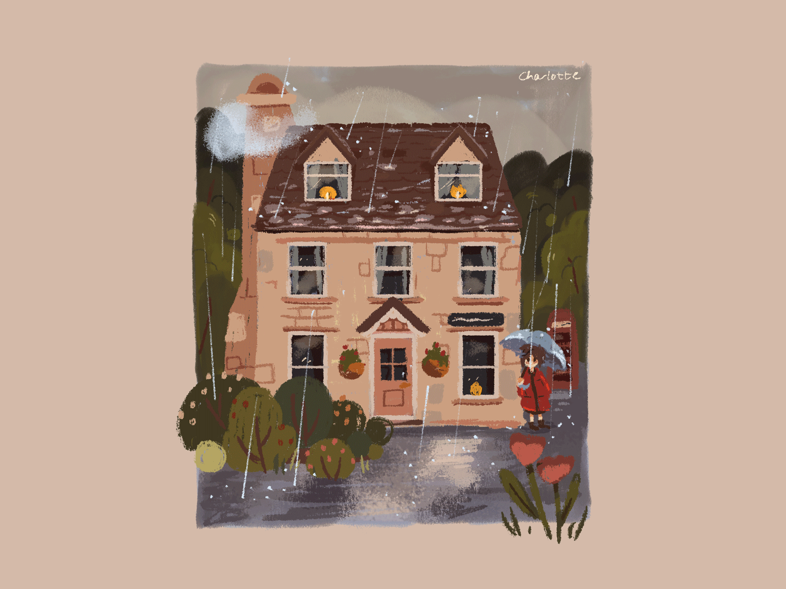 Animation: Rain and Wind at the Cottage in the Village