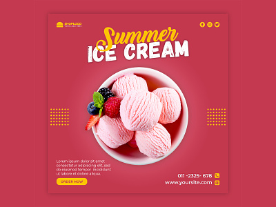 Summer ice cream banner design food ads twitter