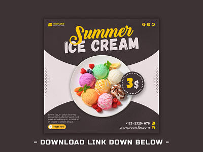 Ice cream summer social media post template cappuccino