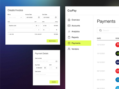 Payment service - CoPay app dashboard finance fintech invoice pay payment service ux web