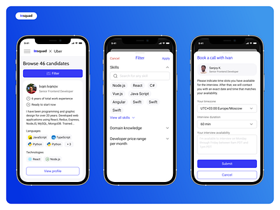 Mobile App for hiring developers app business clean design interface minimalistic mvp platform product design saas search service software startup ui ux