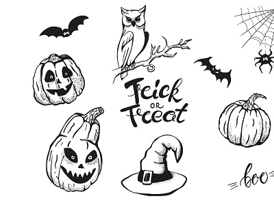 halloween set animation branding design icon illustration illustrator lettering logo minimal typography