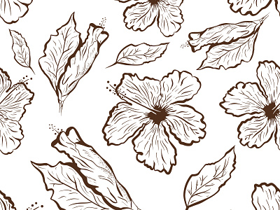 Seamless Pattern of Hibiscus flower floral hand drawn pattern seamless