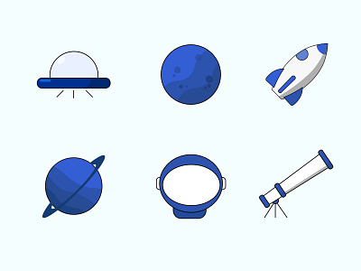 Icons "Space" alien art blue flat icon illustration logo planet rocket space telescope vector web