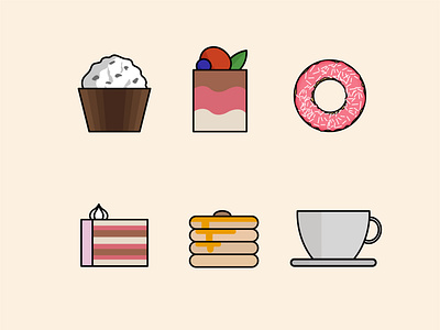 icons "For tea" a cup of tea art cake donut flat icon illustration pancake