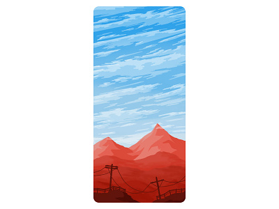 Landscape art bleu clouds illustration landscape minimal mounts red