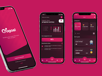 Gogoal; Goal setting and tracking app case study. branding case study design figma mobile app ui uiux user interface ux visual design