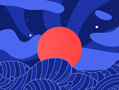 Over the Clouds affinitydesigner affinityphoto blue bubble clouds design landscape minimalist red sea sun sunset