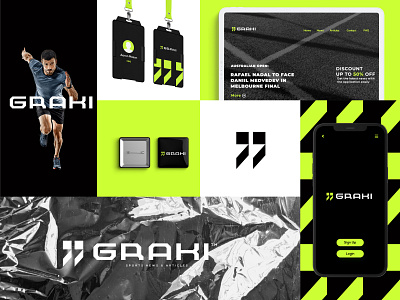 Graki app brand brand identity branding brandmark graphic design green logo logomark logos mark mockups modern modern logo simple sports web website