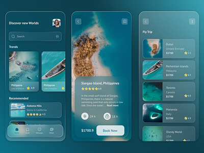 FamTrip (Travel App) app application glass glassmorphism graphic design sea tour travel trip ui userexperience userinterface ux