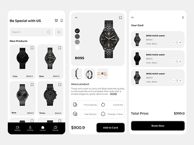 Watch Store app application black blackandwhite branding graphic design minimal store ui userexperience watch white