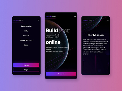 LAGUNA LABS mobile website dark mode dark theme dark ui design flat glass glassmorphism invite landing page landing page design mobile space ui ux ux design vr vr ar web website