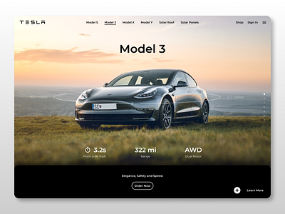 Tesla Model 3 Web 3d 3dview car clean minimal page redesign tesla ui uiux web webpage