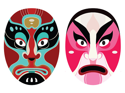 Canto Opera Masks (WIP) cantonese opera chinese opera classical decorative illustration masks narrative opera masks stylised traditional visual development visual research