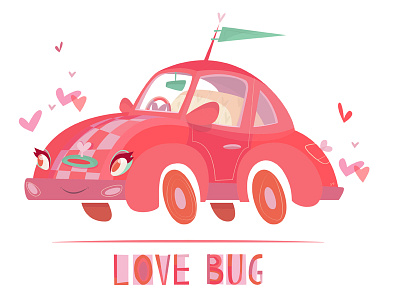 Love Bug 1960s animation car character design cute illustration illustrator love retro vector vintage visual development