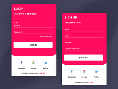 Mobile App Design for Login and Signup screens.
