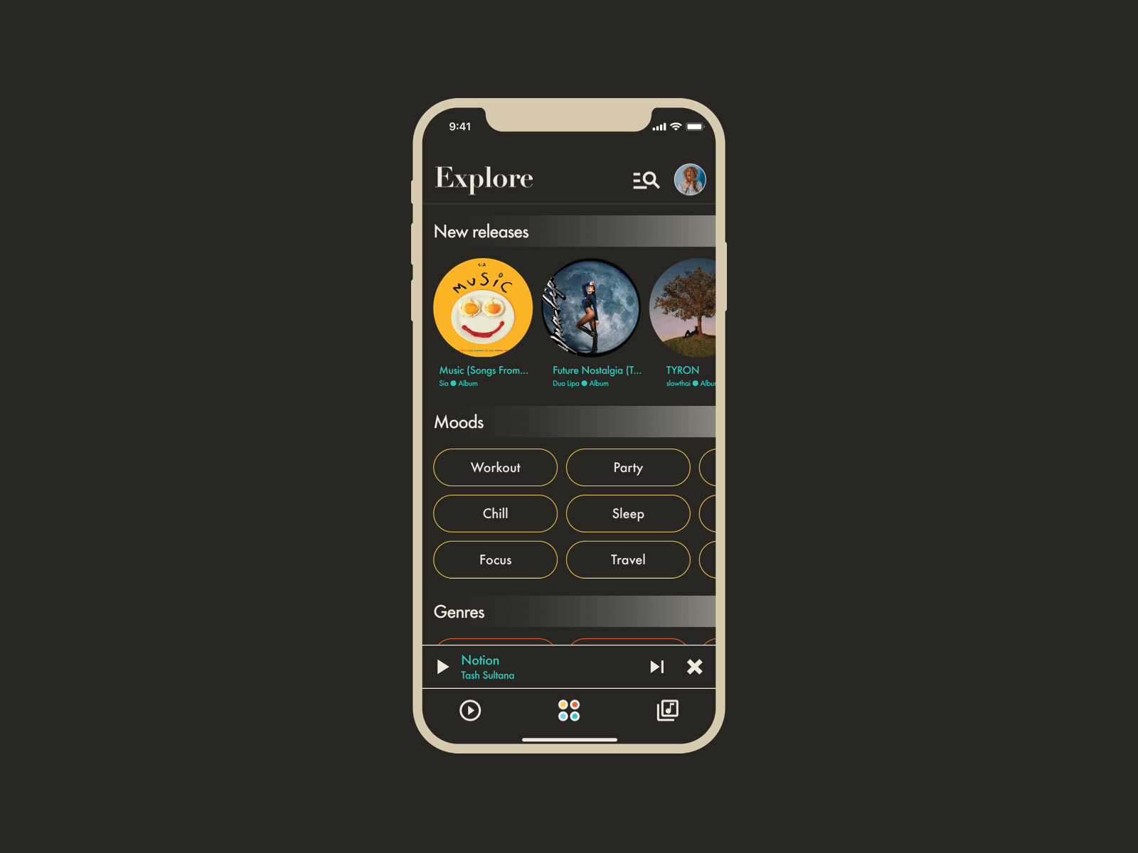 Music player app dark mode dark theme design figma inspiration music app music player principle ui