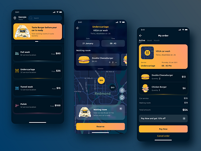Car wash service app burger car mobile reservation service ui ux waiting room wash