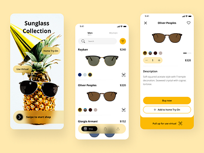 Glasses Shop app ecommerce glasses men mobile shop shopping sunglass ui ux virtual assistant women