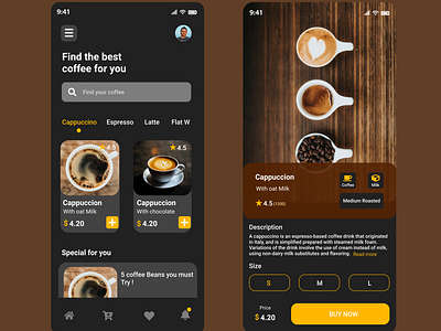 coffee app ui design