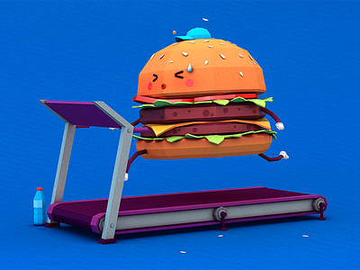 Hamburger 3d 3d art design food hamburger illustration low poly render sports. sivan baron treadmill