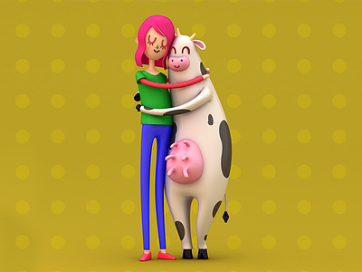 Cow Love 3d art art character design cow love design illustration render sivan baron vegetarian