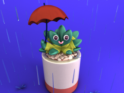 cactus pet 3d cactus concept art design rain render sivan baron umbrella