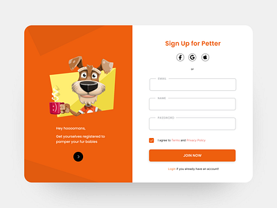 Sign up page for pet services figma pet ui visuals website