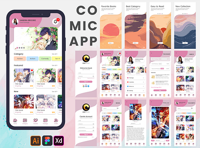 UI Design Comic App adobe xd adobexd app design frigma minimal ui ui design ui kit ui ux ux