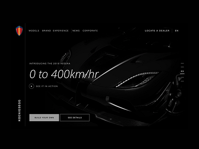 Koenigsegg.com black car dark homepage koenigsegg landing page luxury ui web