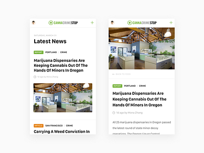 Cannabis Crime News Feed articles blog cannabis editorial feed ios mobile news post text layout ui